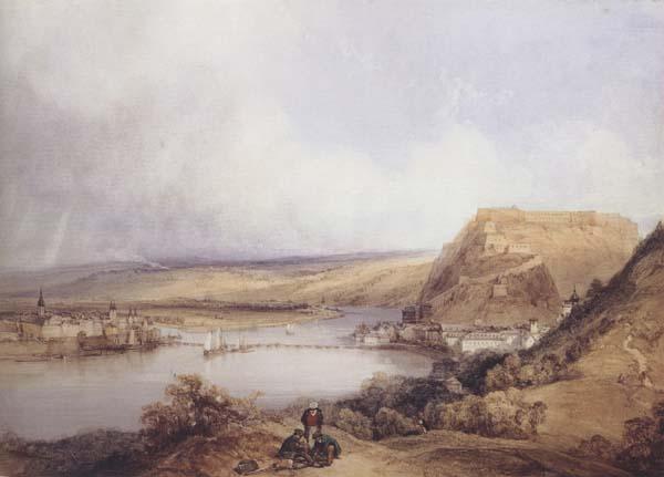 William Callow Ehrenbreitstein and Koblenz from the heights of Pfaffendorf (mk47) oil painting picture